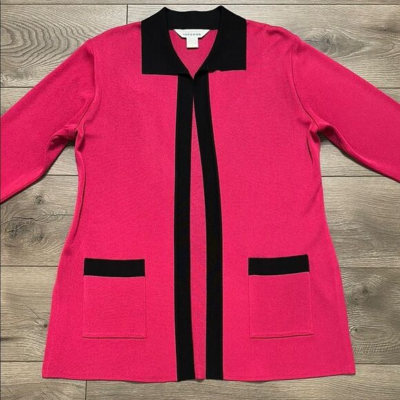 Misook Long Sleeve Cardigan Sweater Pink And Black Size Small - Picture 2 of 9